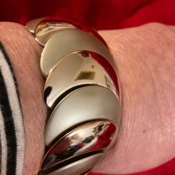 CUFF BRACELET, SHINY GOLDTONE + BRUSHED SILVERTONE - Picture 5 of 11